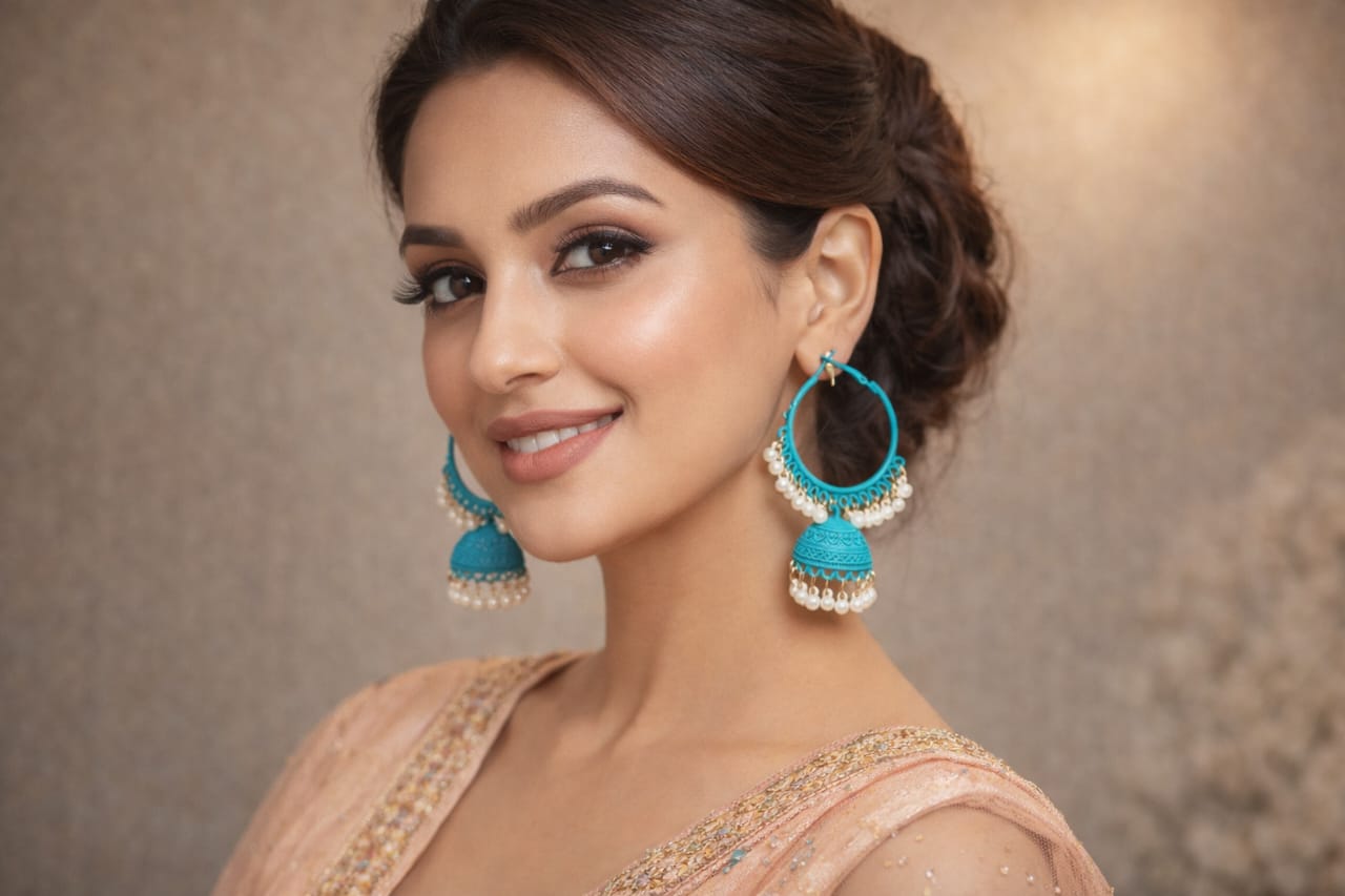 Turquoise Pearl Jhumka Hoop Earrings
