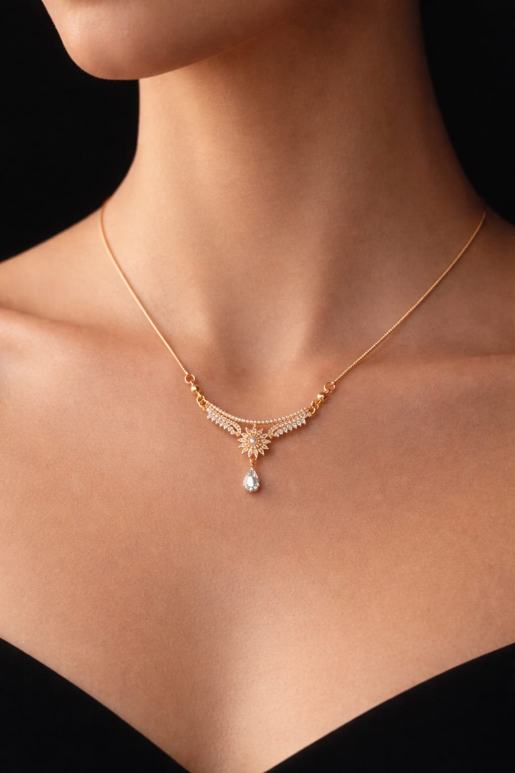 Golden Floral Drop Necklace