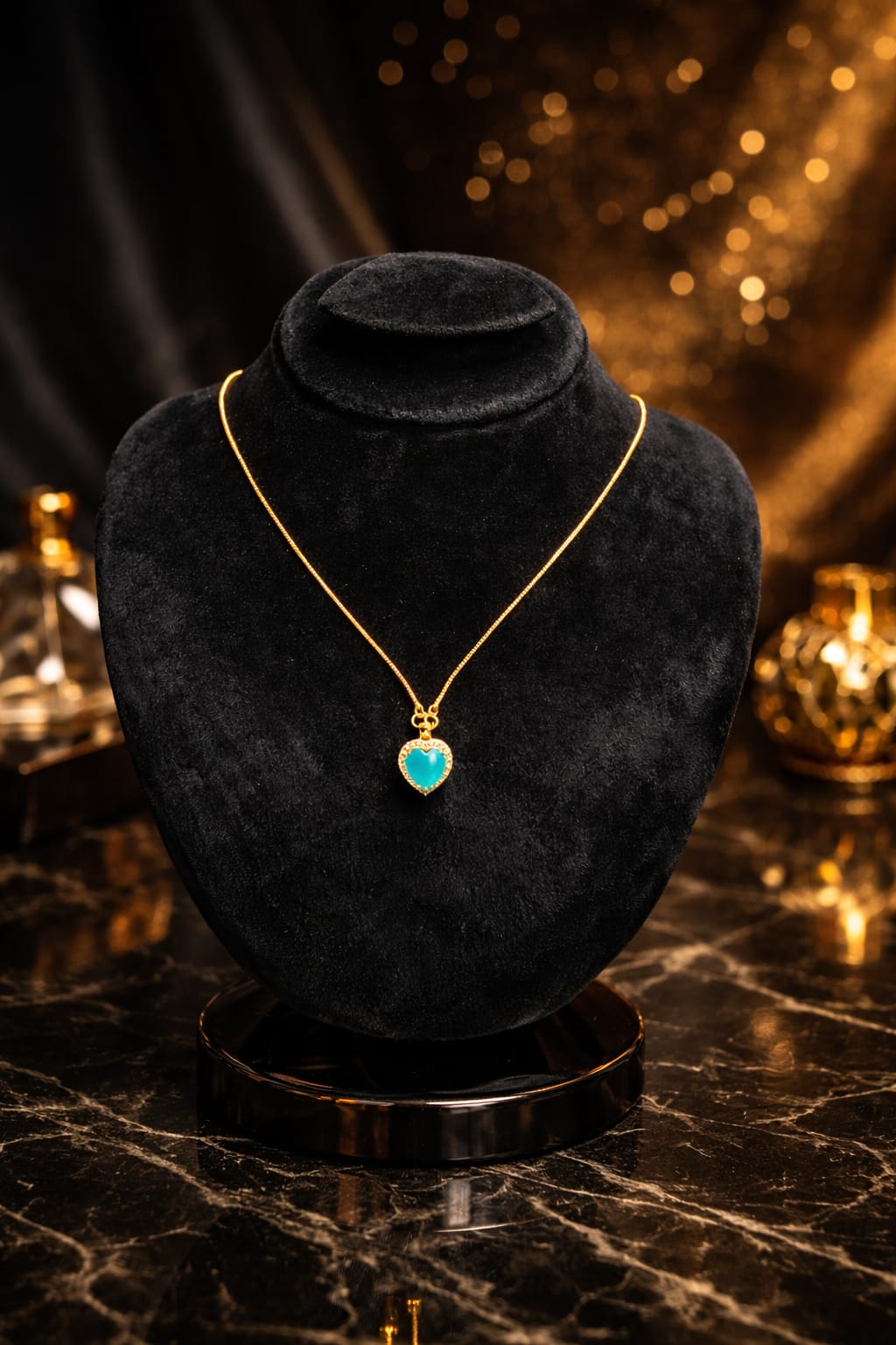 Luxury Gold Heart Pendant Necklace with Turquoise Stone