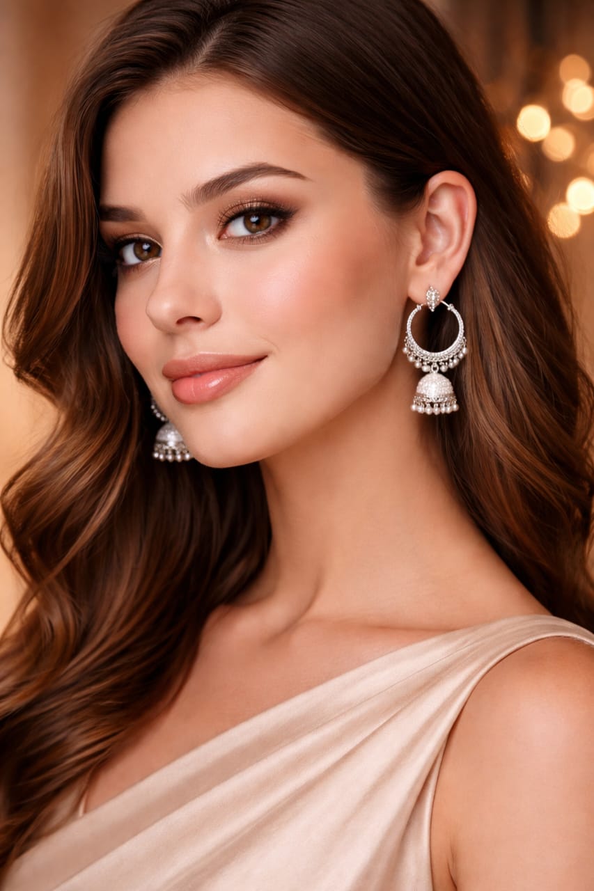 Classic Silver Jhumka Hoop Earrings with Pearl Drops