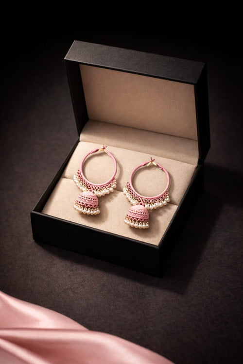 Blush Pink Pearl Jhumka Hoop Earrings