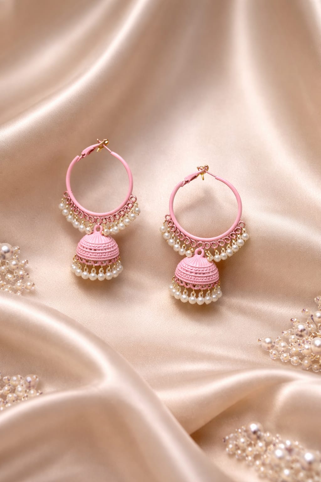 Blush Pink Pearl Jhumka Hoop Earrings
