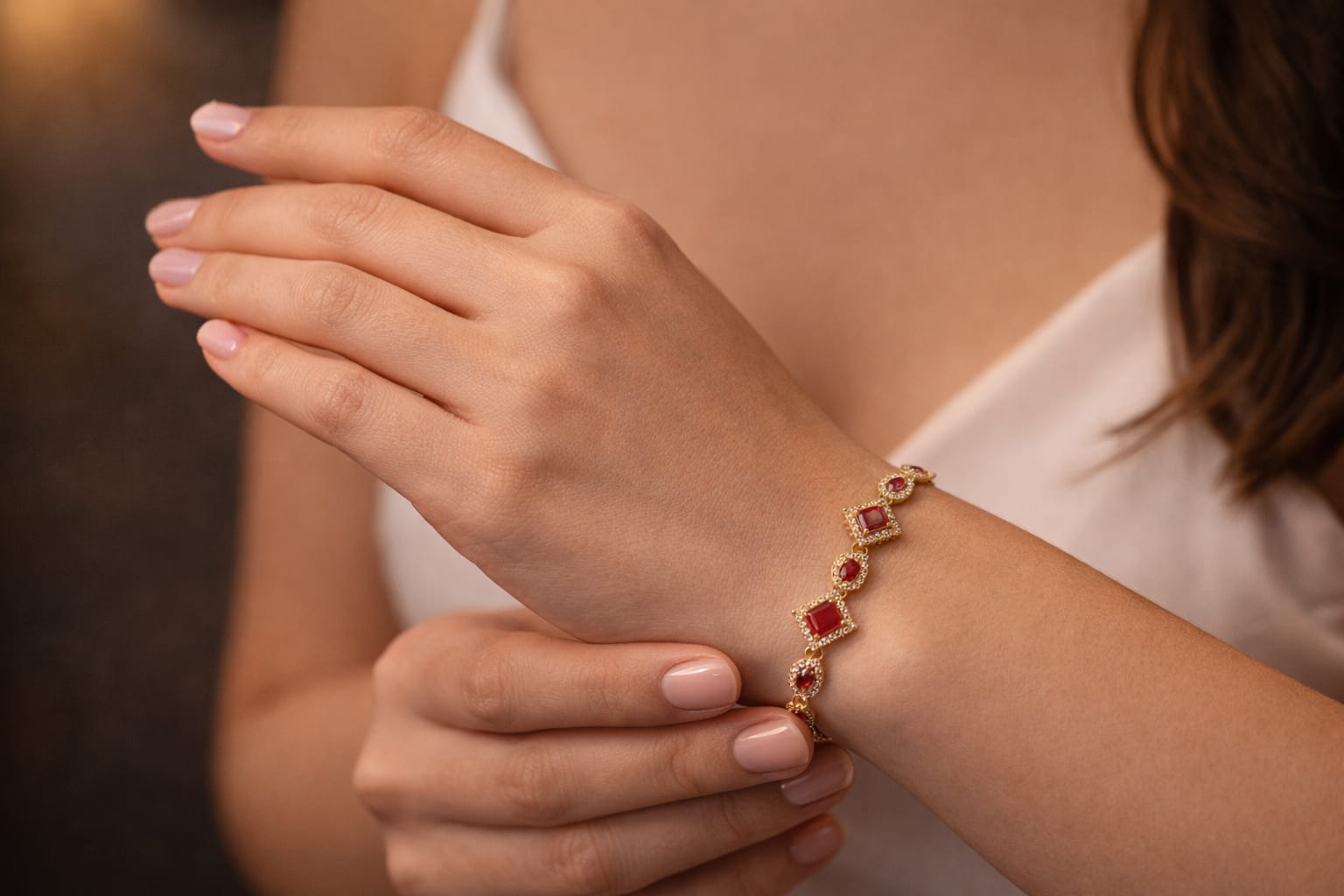 Luxury Ruby & Crystal Gold-Plated Designer Bracelet