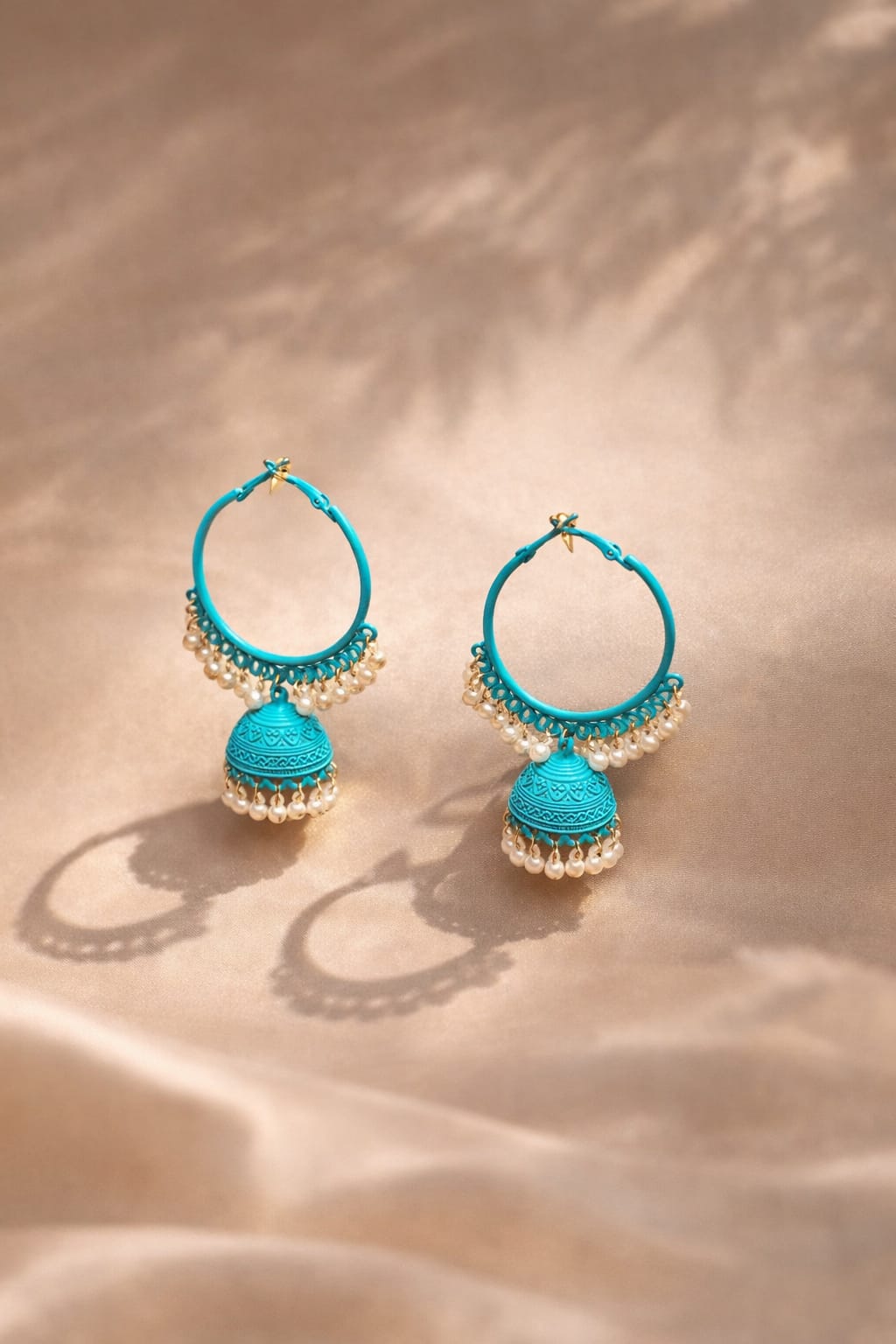 Turquoise Pearl Jhumka Hoop Earrings